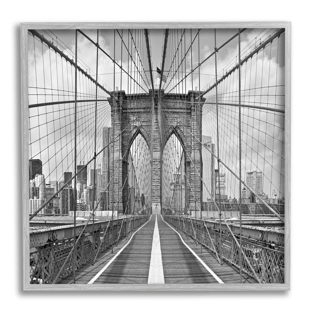Stupell Industries Brooklyn Bridge Black White Industrial Landscape City Architecture Framed Wall Art